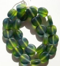 24 10x5mm Two Tone Matte Montana Blue & Green Disk Beads